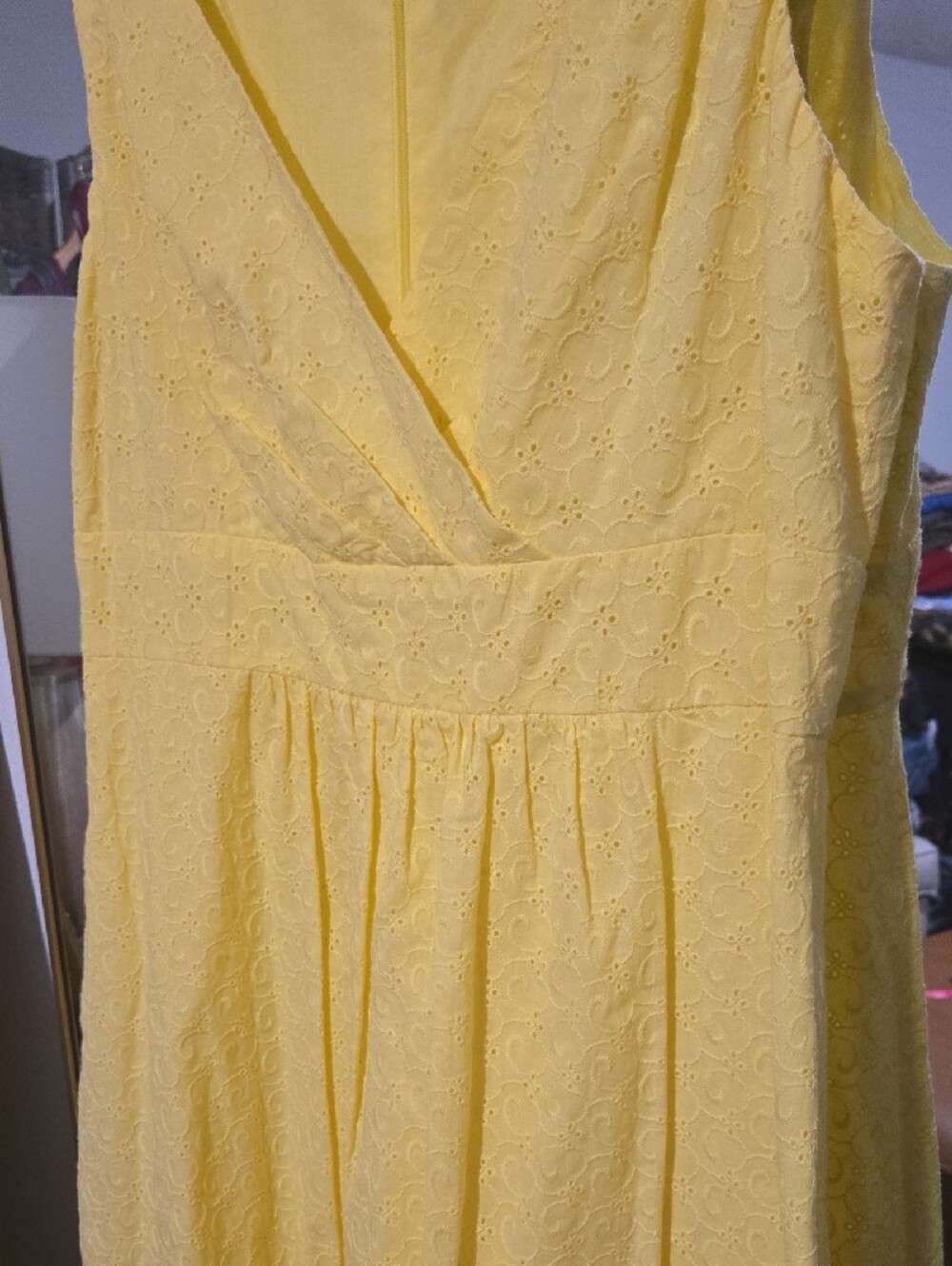 Chaps Eyelet Midi Dress โ Butter Yellow โ Like New - Picture 3 of 10